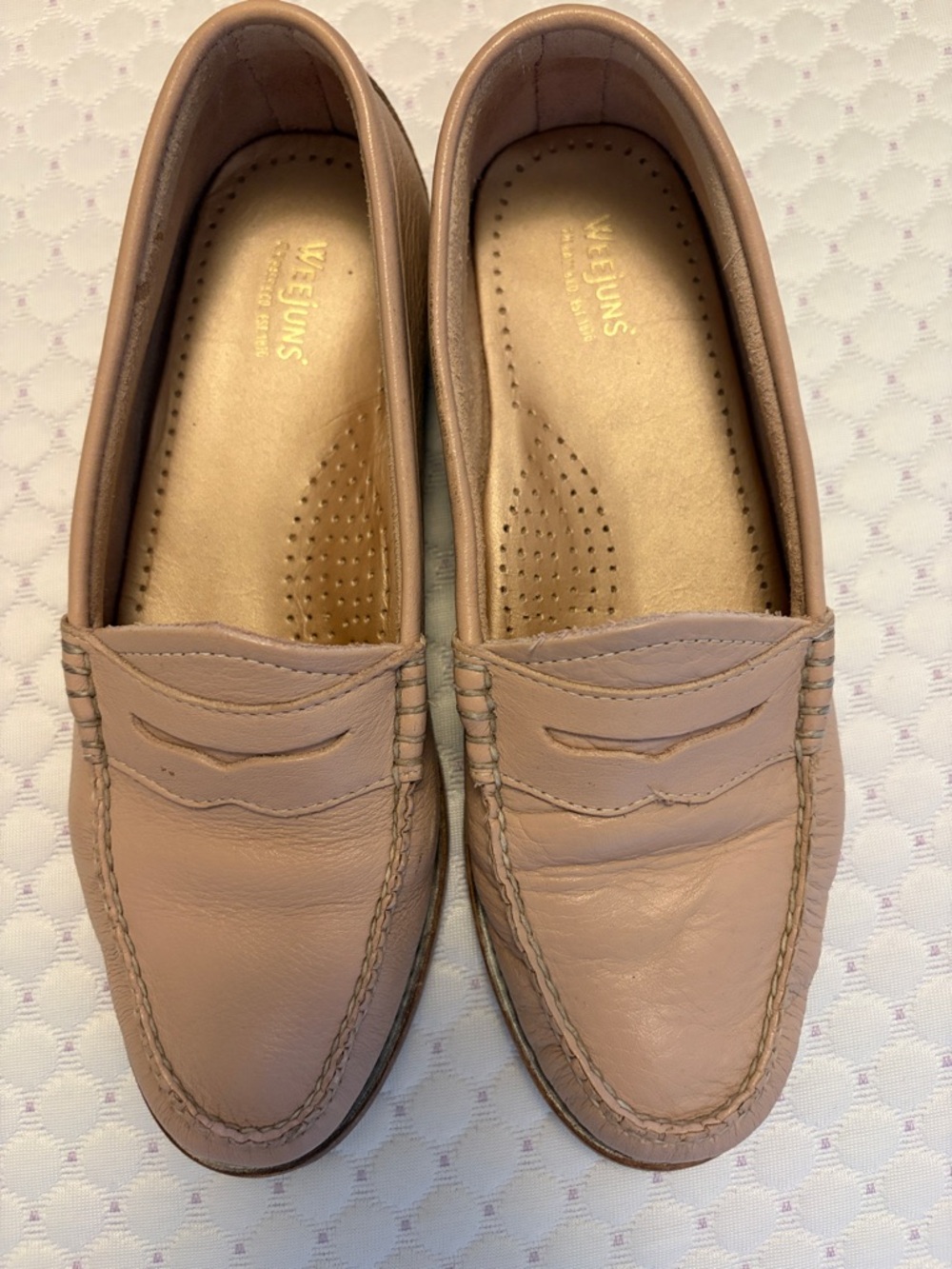 Neutral Blush Leather Penny Loafers with Cushioned Insole